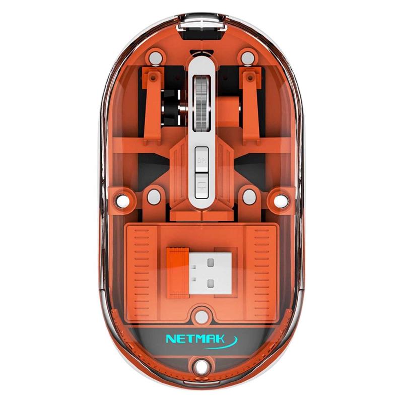 NETMAK MOUSE INALAMBRICO 2.4GHZ/BT TRANSLUCIDO NARANJA NM-M670-O