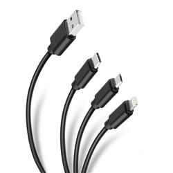 [EIK-USB-10] CABLE USB A TIPO C/MICRO USB/IPHONE/ 3 EN 1 BLACK USB-10