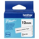 CINTA P/ROTU BROTHER BTAG-135 12MM BLANCO/NEGRO