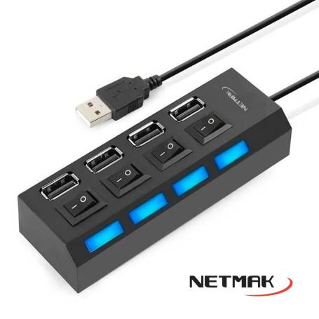 NETMAK HUB USB 2.0 4 PUERTO CON SWITCH NM-AC08