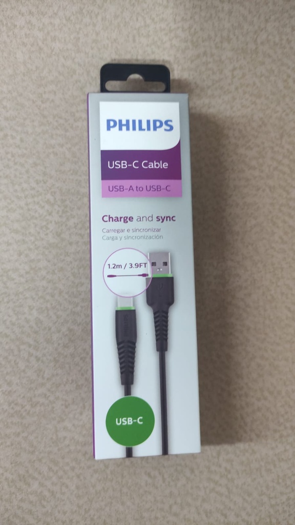 PHILIPS CABLE  USB A - USB TYPE C   1.2 MTS - PHILIPS - 2.1A CARGA - DLC1530C