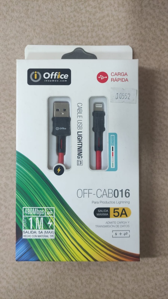 OFFICE CABLE USB 2.0 A LIGHTNING (IPHONE) 1.00MT - OFFICE - 5.0A