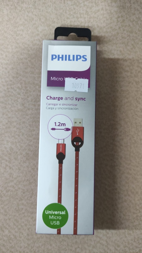 PHILIPS CABLE USB A MICRO USB 1.2 MTS - PHILIPS - 3A CARGA - ROJO - DLC2618N