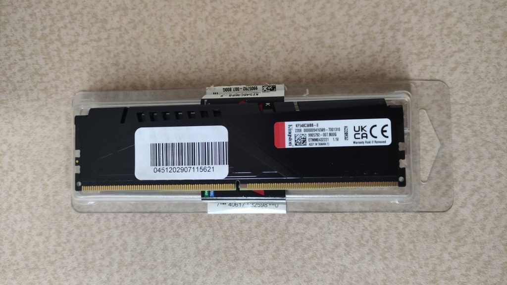 KINGSTON MEMORIA DDR5 8GB KINGSTON 4800MHZ CL38 FURY BEAST BLACK