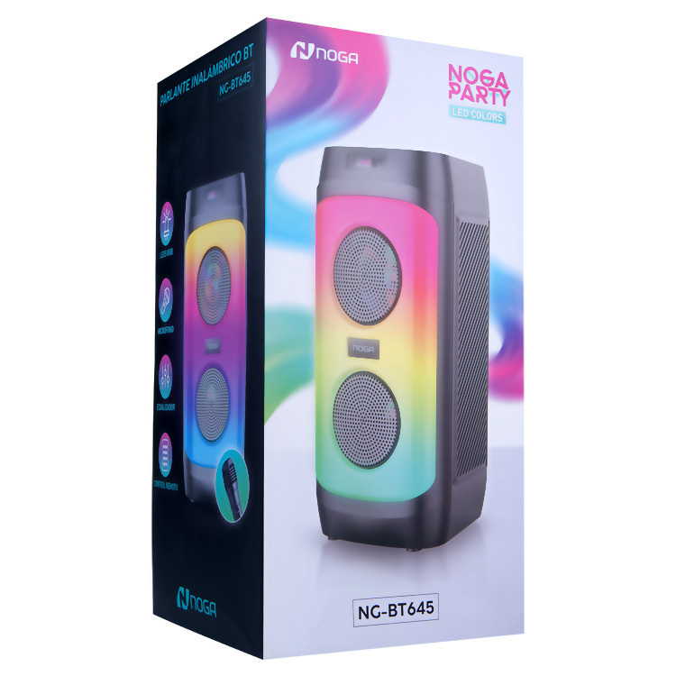 NOGA NET PARLANTE NOGANET NG-BT645  PARTY - 2 X 4" - 20W - LED RGB DIN. - BLUETOOTH 5.0- PORTATIL C.REM - DISPLAY