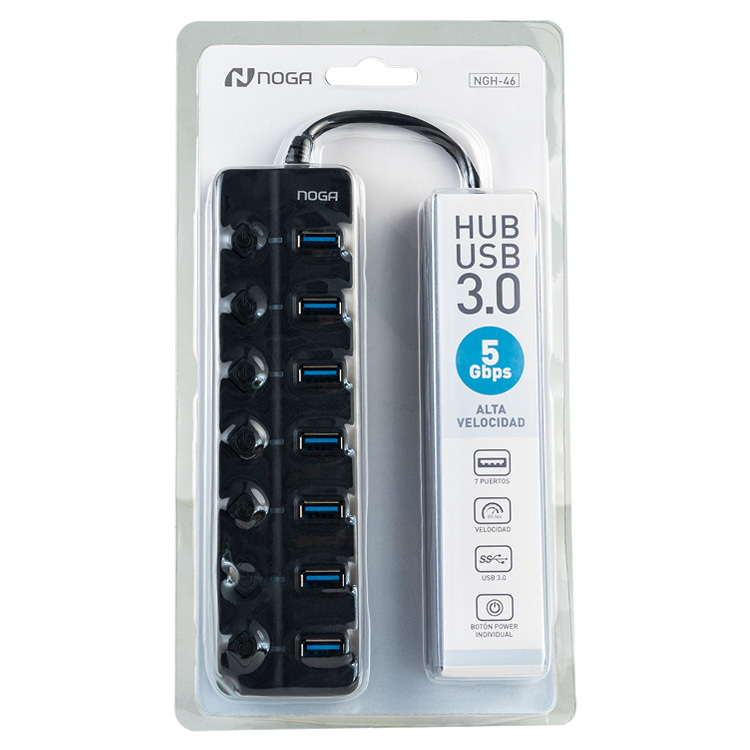 NOGA NET HUB USB 3.0 ALTA VELOCIDAD - 7 PUERTOS C/ENCENDIDO - NGH-46 - NOGANET