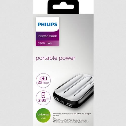 PHILIPS CARGADOR PORTABLE POWER BANK PHILIPS 7800MAH DUAL 2 SALIDAS USB - DLP7806