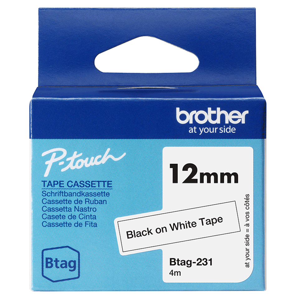 CINTA P/ROTU BROTHER BTAG-135 12MM BLANCO/NEGRO
