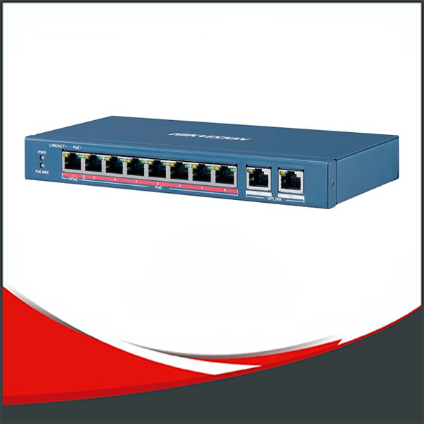 SWITCH POE HIKVISION 8 + 2 GIGABIT, HI-POE, POE EXTENDIDO, HASTA 100M POR PUERTO.