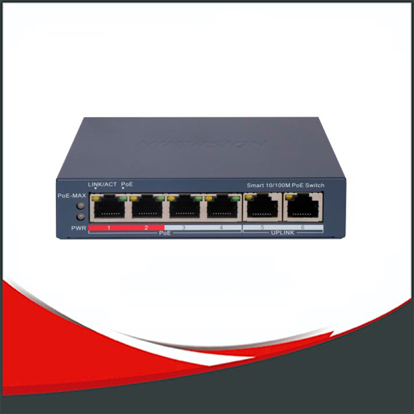 SWITCH HIKVISION ADMINISTRABLE, 4 PUERTOS POE 100MB, 2 PUERTO DE 100MB, 802.1Q VLAN.