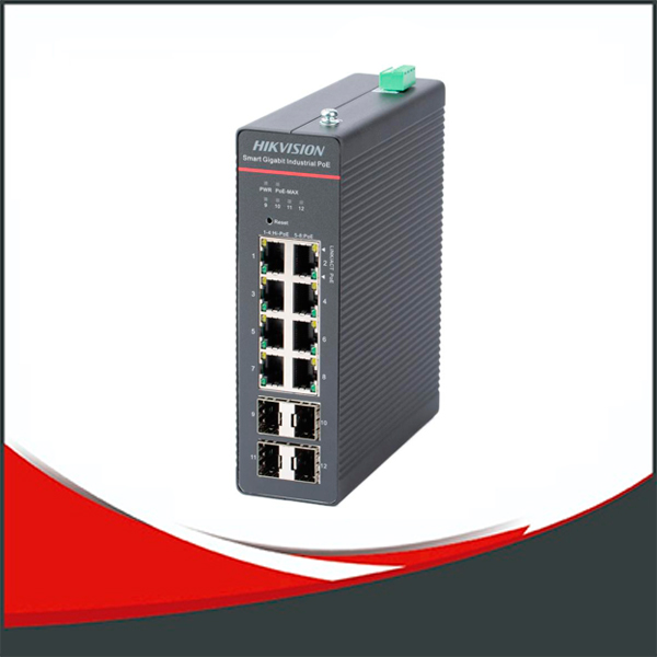 SWITCH POE HIKVISION TIPO INDUSTRIAL ADMINISTRABLE HI-POE,8 POE, 4 SFP, MANEJO DE VLAN.(sin fuente incorporada)
