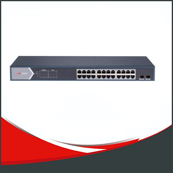 SWITCH POE HIKVISION 24 GIGABIT POE, 2 PUERTO GIGABIT DE FIBRA OPTICA. NO ADMINISTRABLE.