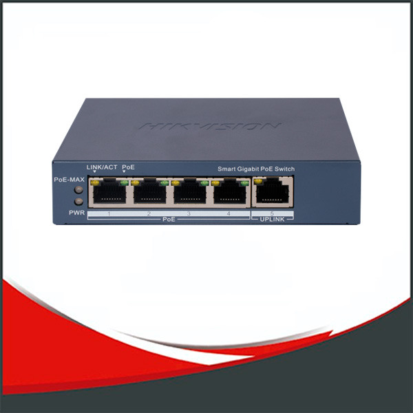 SWITCH HIKVISION GIGABIT ADMINISTRABLE,4 PUERTOS POE + 1 UPLINK GIGA,MANEJO DE VLAN,POE EXTENDIDO.