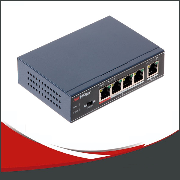 Switch Hikvision, 4 puertos POE más 1