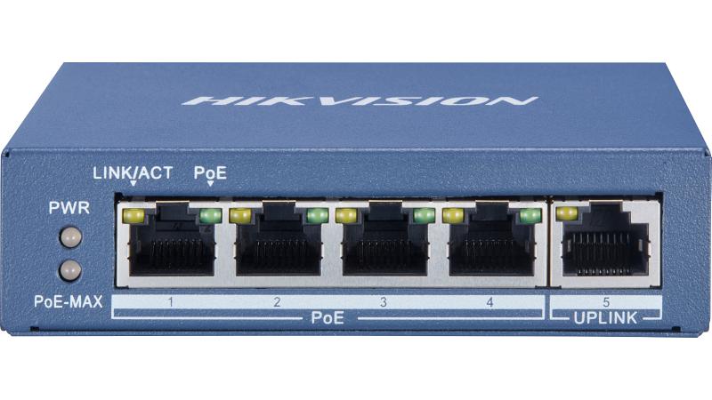 SWITCH HIKVISION, NO ADMIN, 4 PUERTOS POE GIGABIT + 1 PUERTO GIGABIT UPLINK, POE POWER BUDGET 60W