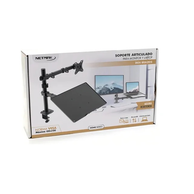 NETMAK SOPORTE ARTICULADO DOBLE/ MONITOR Y BASE DE NOTEBOOK NM-ST26