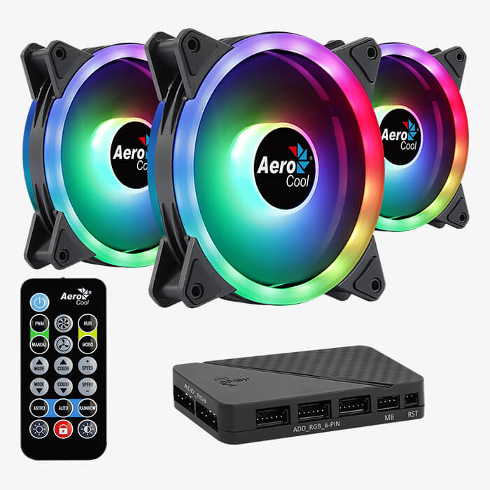 COOLER FAN AEROCOOL DUO 12 PRO (3 x 120MM ARGB FANS + HUB H66F + CONTROL REMOTO) KIT