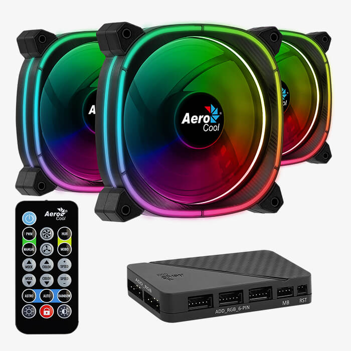 COOLER FAN AEROCOOL ASTRO 12 PRO (3 x 120MM ARGB FANS +HUB H66F+CONTROL REMOTO) KIT