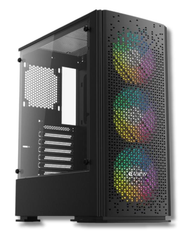GABINETE GAMING E-VIEW KIT-K2 RGB ATX-750W 80+ (TEC+MOU/4 COOLER/VIDRIO)