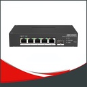 SWITCH POE HIKVISION TIPO INDUSTRIAL, 4 PUERTOS POE DE 10 A 100MB, 1 SFP, MANEJO DE VLAN.